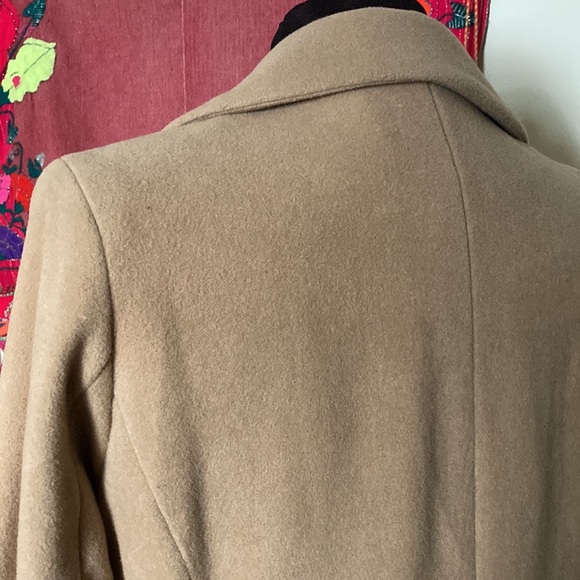 Vintage Wool Blend Long Tan Camel Coat Button Down Trench Oversized Jacket - Picture 7 of 14